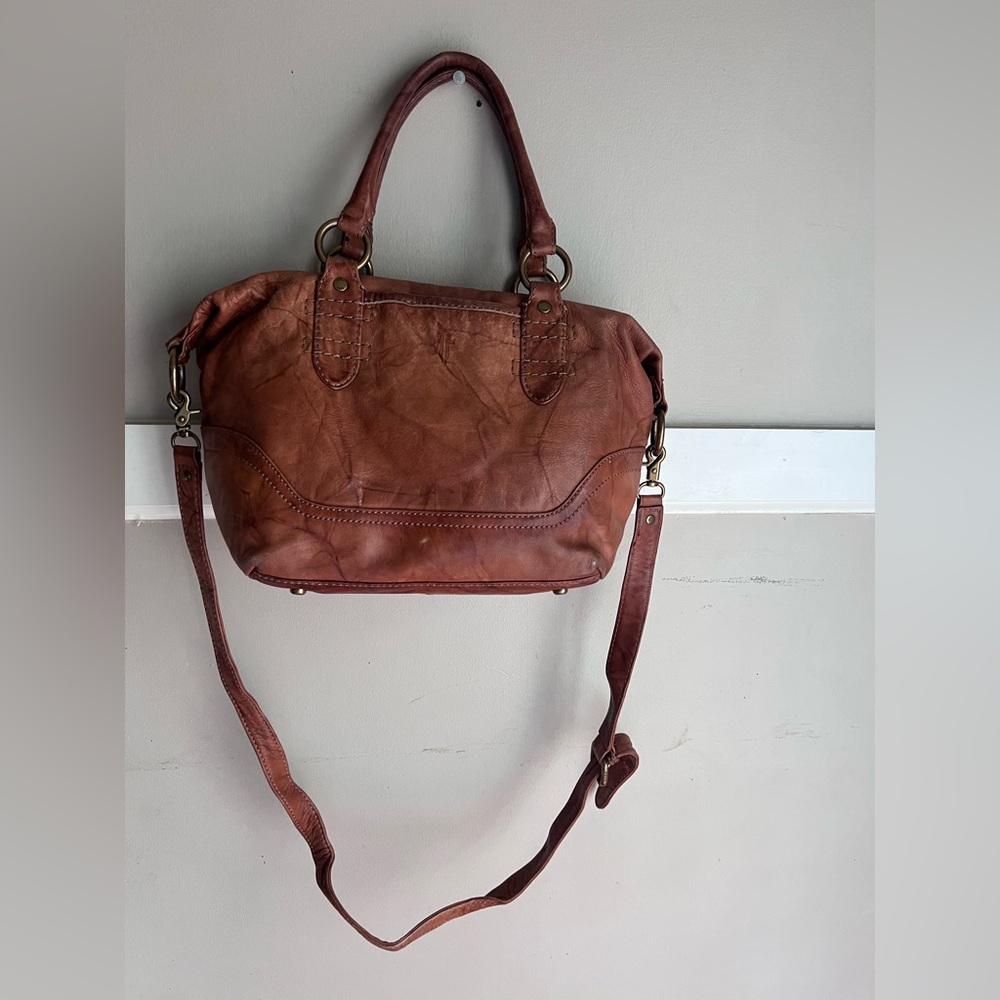 FRYE Melissa Cognac Distresses Leather Satchel - Picture 4 of 12